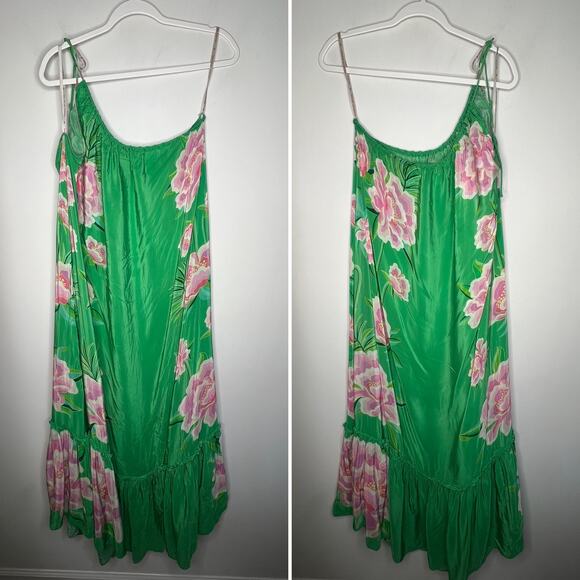 Farm Rio Green Floral One Shoulder Maxi Dress Size Small - Picture 2 of 8